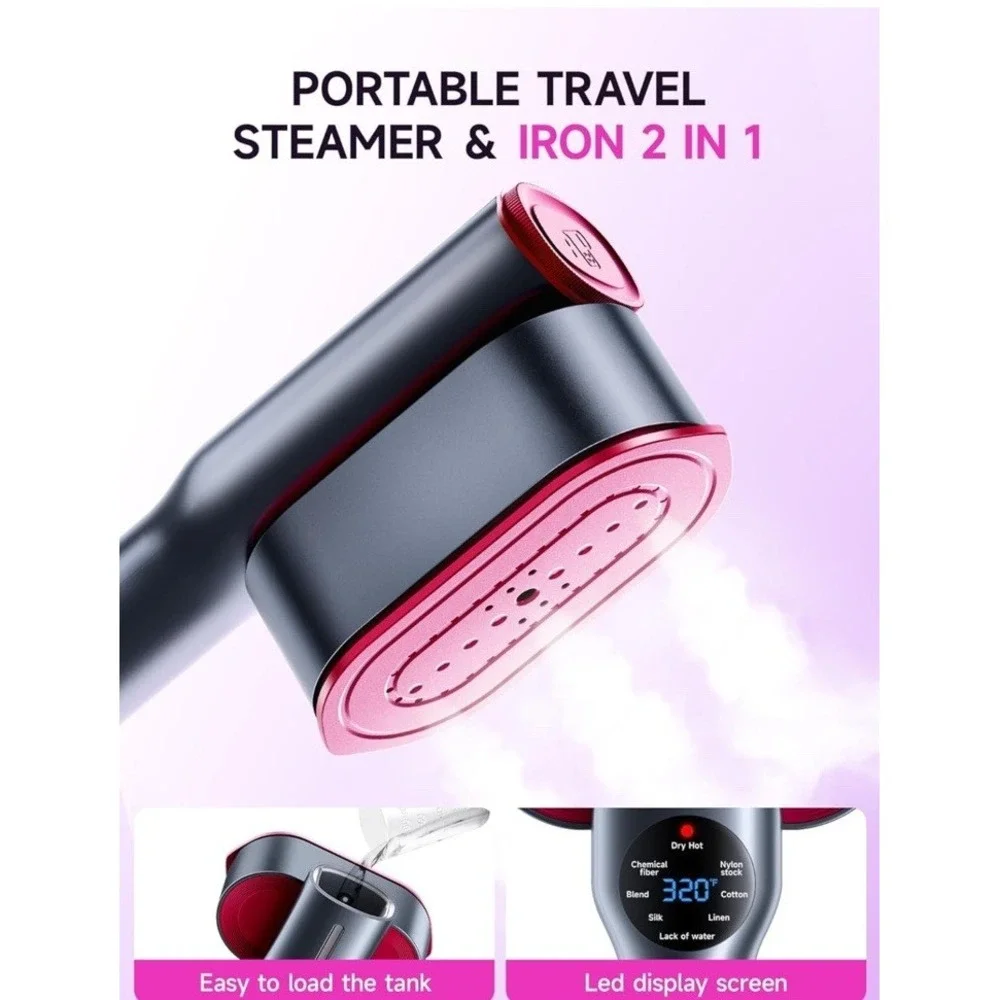 Dr Flash 2-in-1 Handheld Garment Steamer & Dry Iron 1200W Ceramic Grey/Pink -NEW